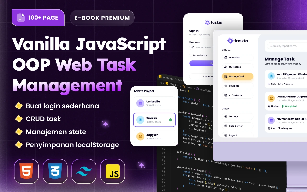 Kelas Ebook Vanilla JavaScript OOP & LocalStorage: Task Management di BuildWithAngga